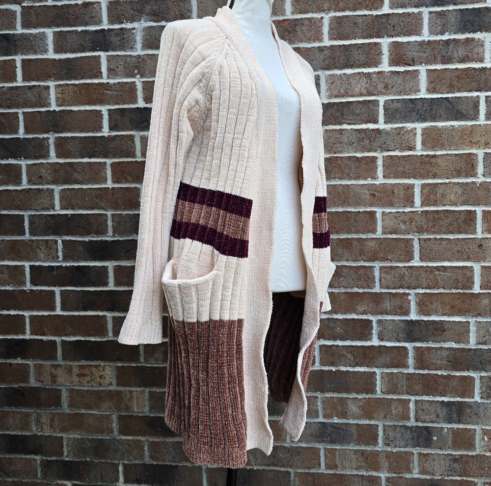 Entro Colorblock Striped Pocket Cardigan Sweater Open Front M